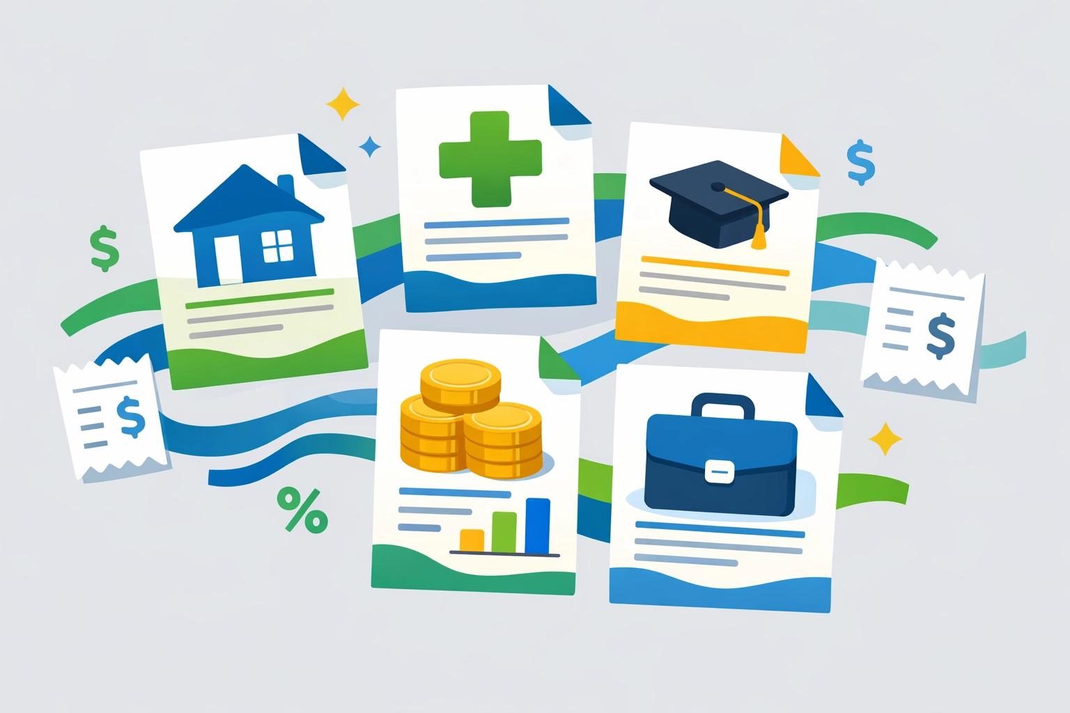 Various tax deduction categories including home office, medical, and business expense symbols