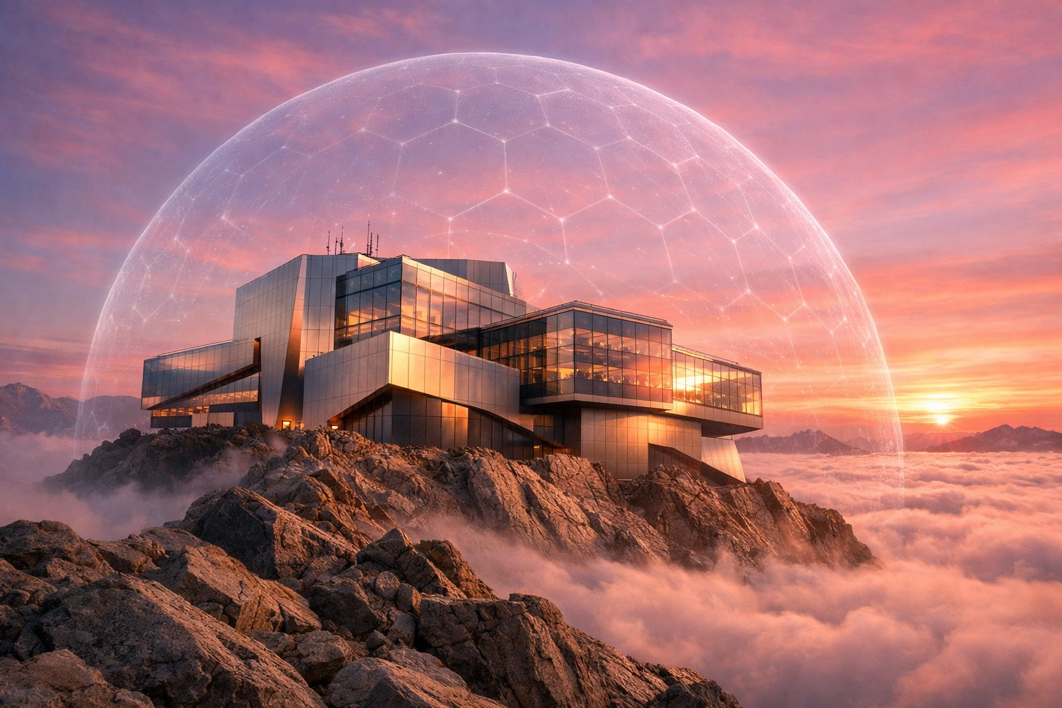 Sovereign cloud data center on a mountain peak representing authoritative technical content and data security.