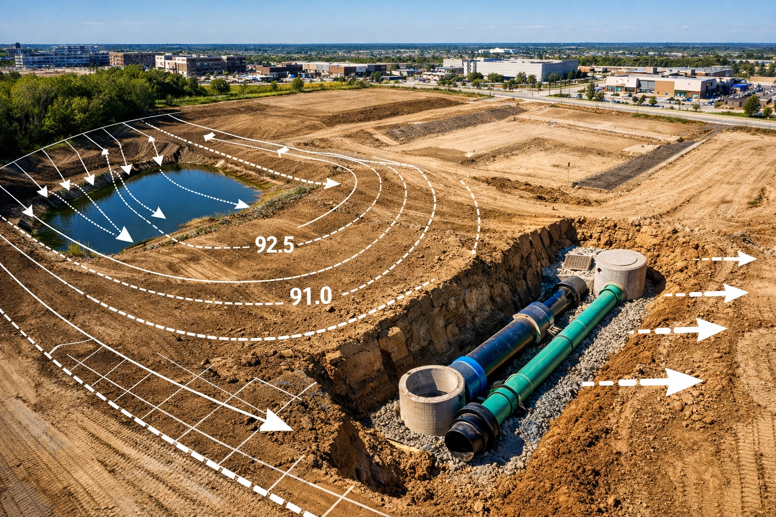 Professional site grading and servicing for an Ontario residential development site with stormwater management.