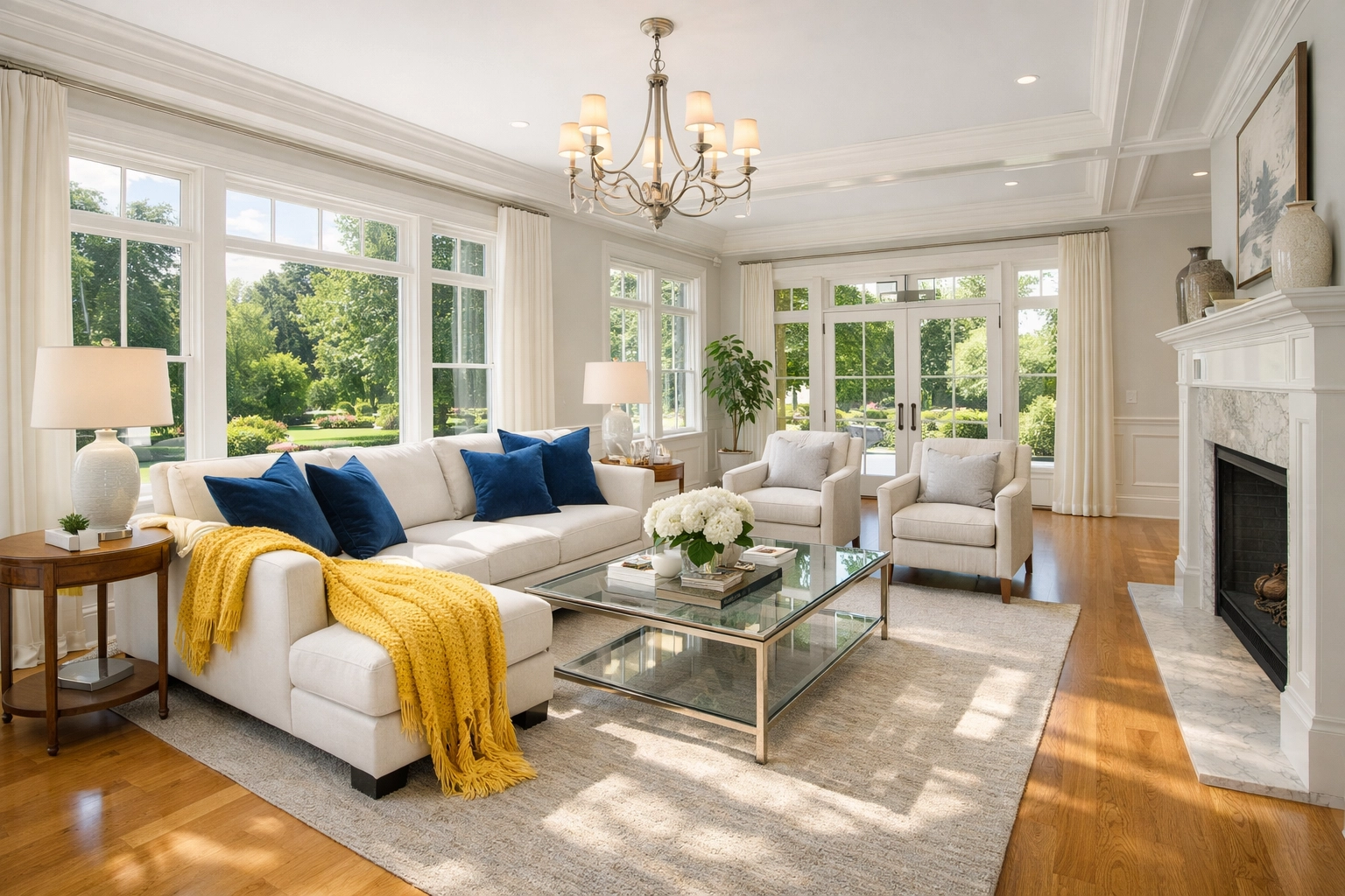 Clean living room in a Needham estate showcasing professional residential cleaning in Needham.
