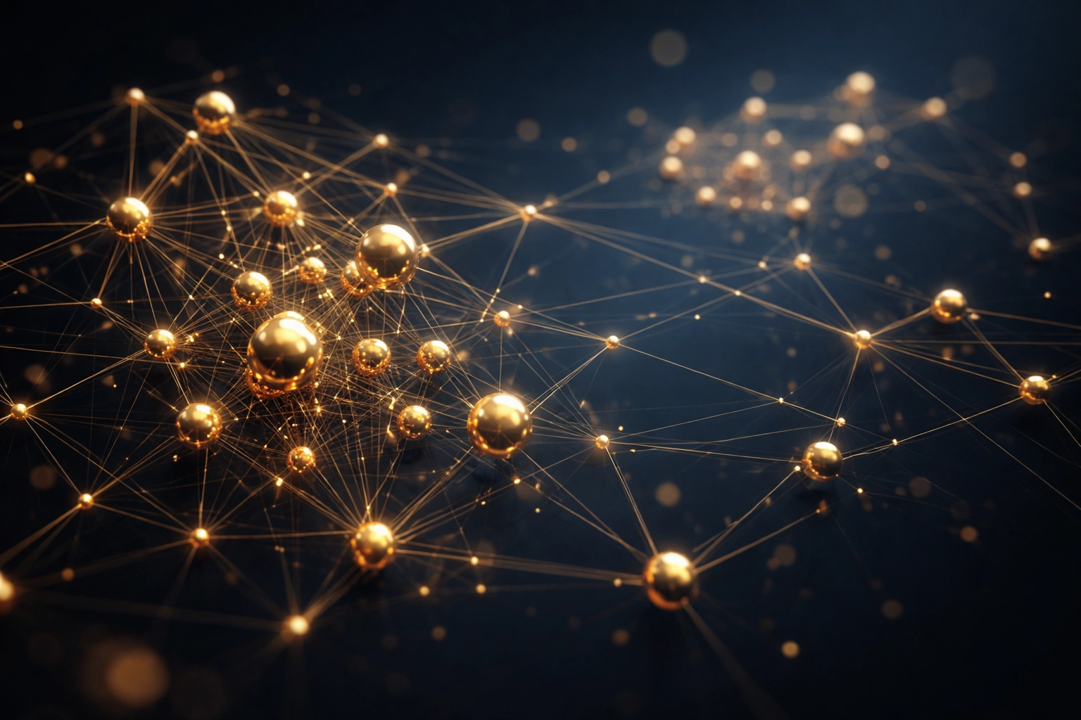 Network of interconnected golden nodes symbolizing true portfolio diversification in private equity investing