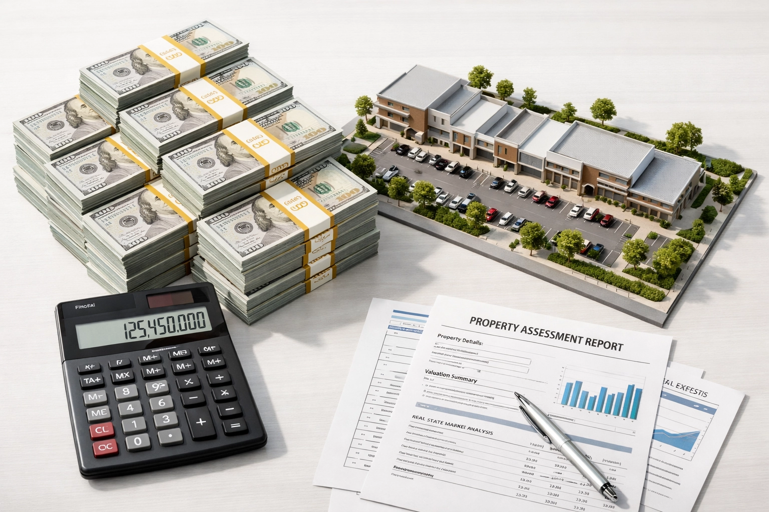 Cost savings comparison showing commercial development model and financial documents