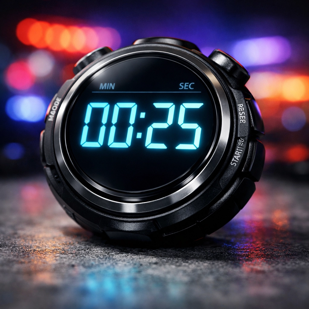 A digital stopwatch showing 25 seconds, the ideal YouTube Shorts length for high audience retention.