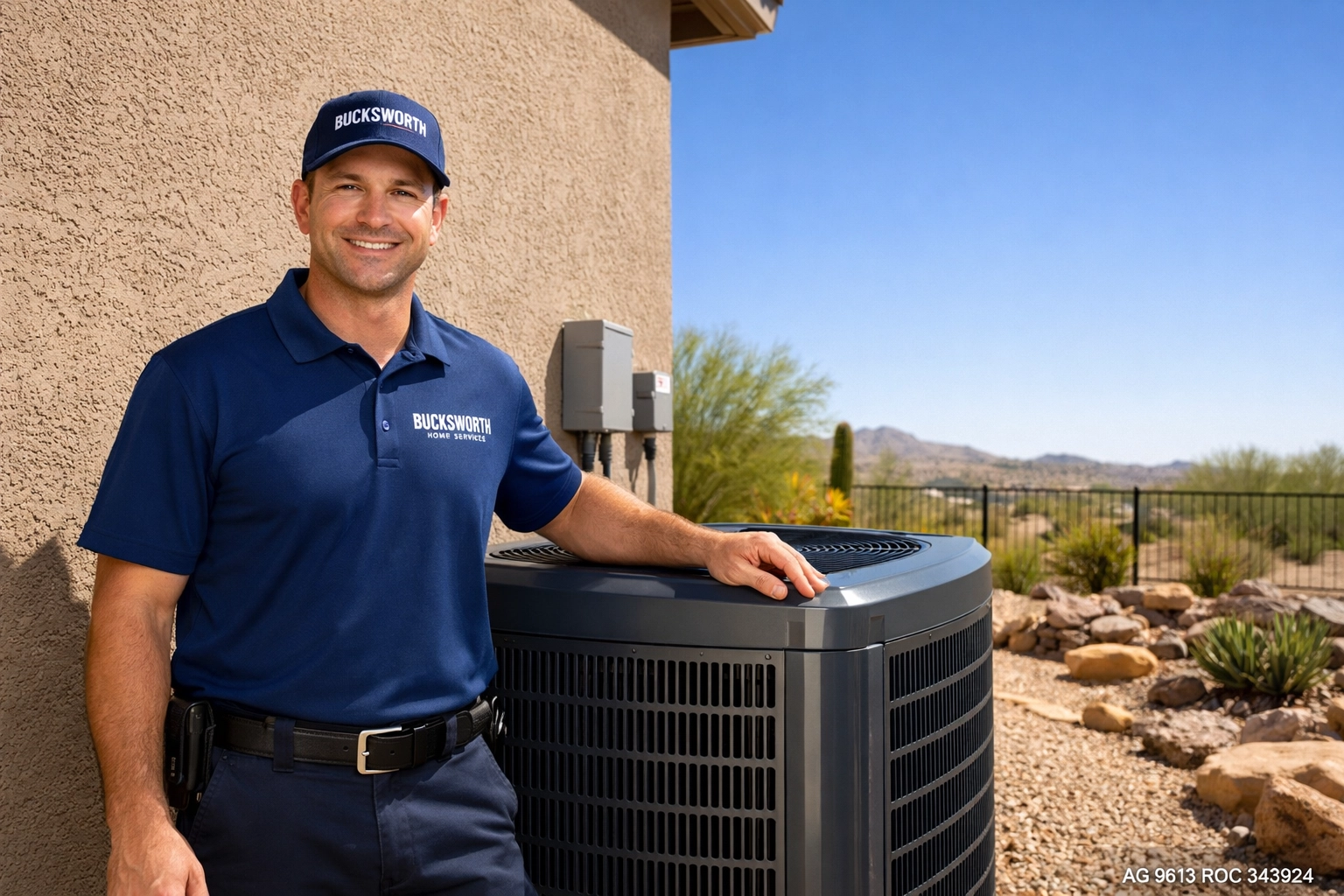 Bucksworth Home Services technician providing the best AC repair in Anthem AZ at an Anthem Country Club home.