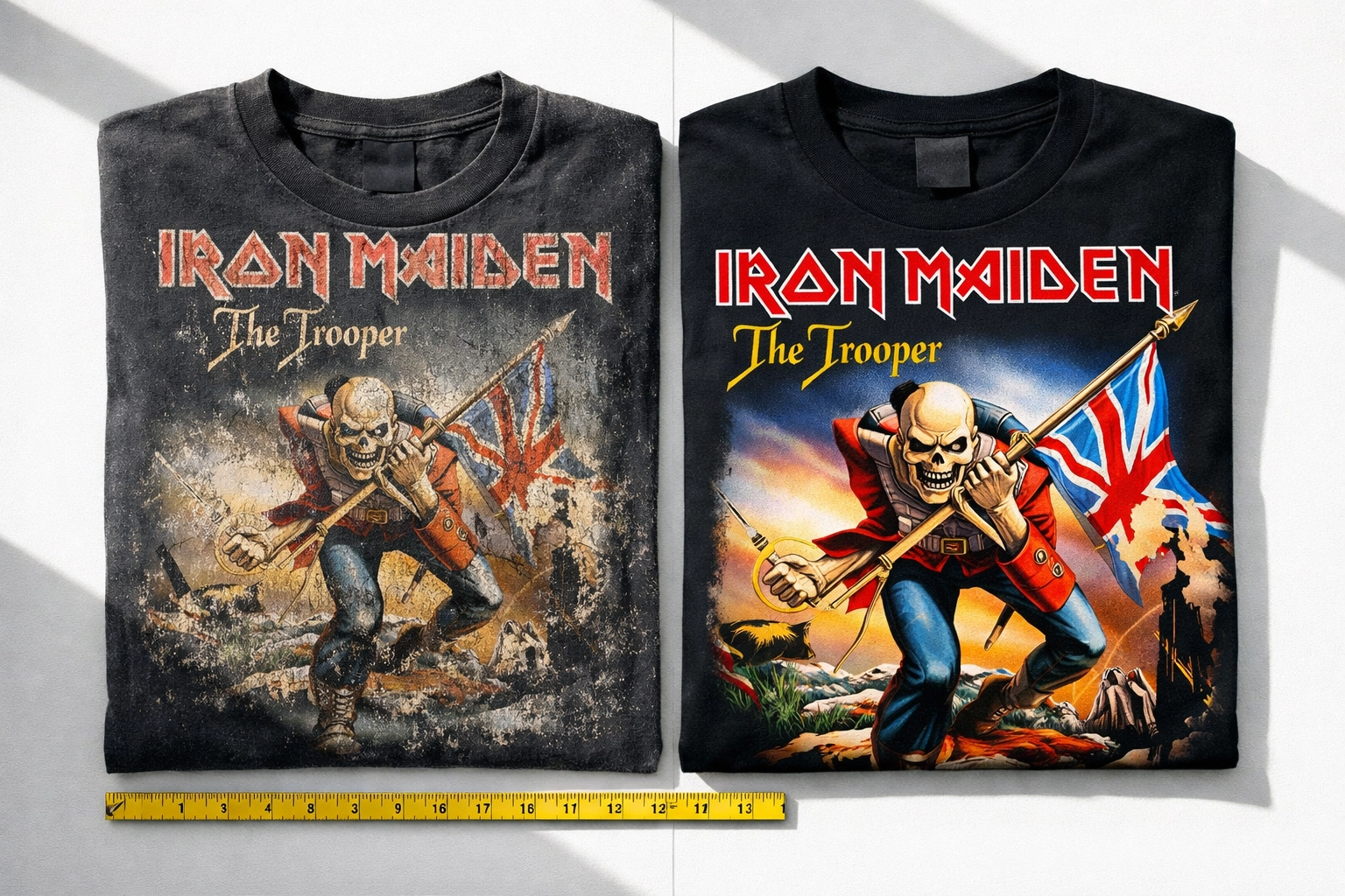 Comparison of faded cheap t-shirt versus high-quality screen-printed camp shirt