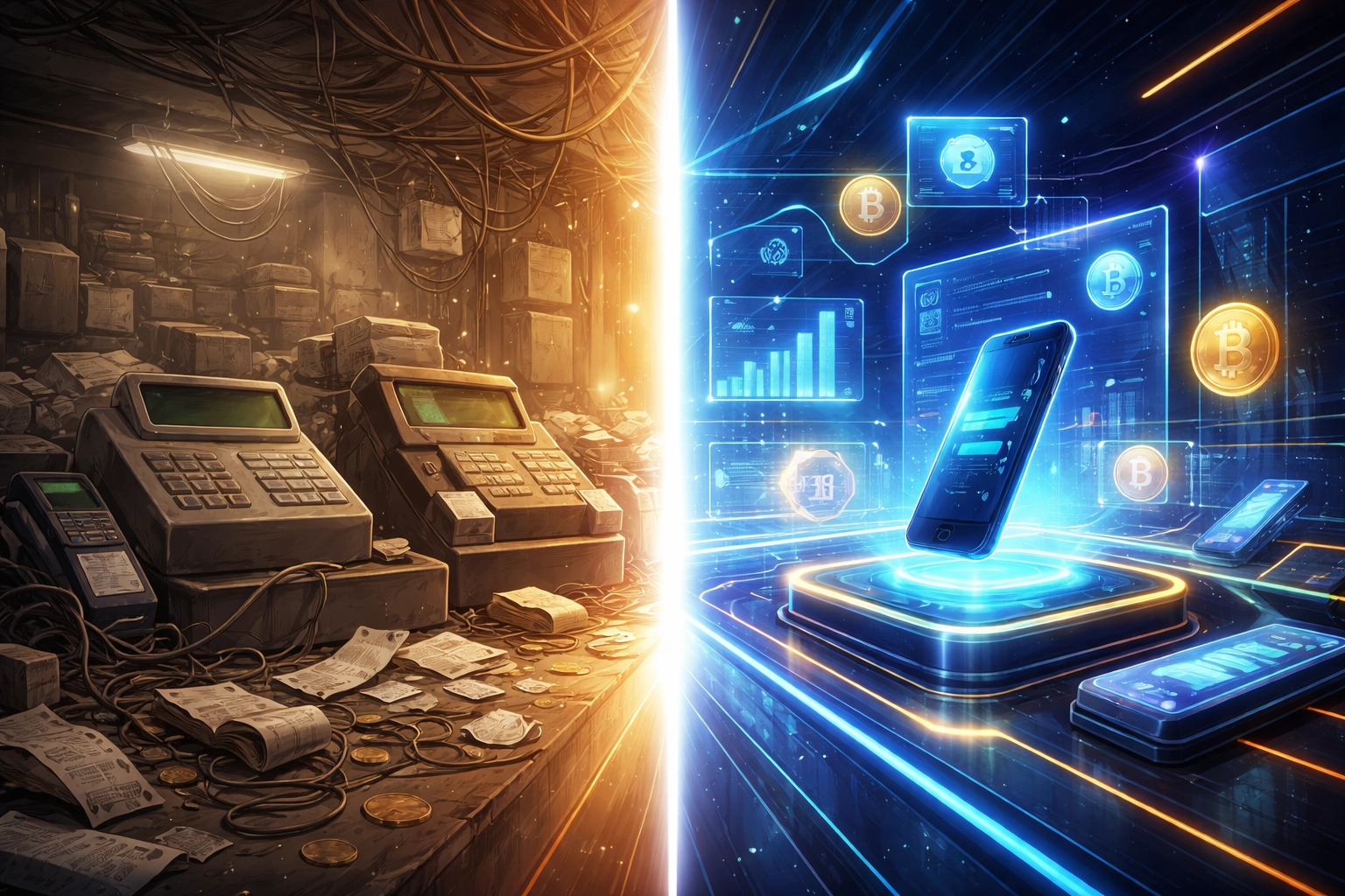 Comparison of legacy payment systems versus modern crypto POS features like Larecoin