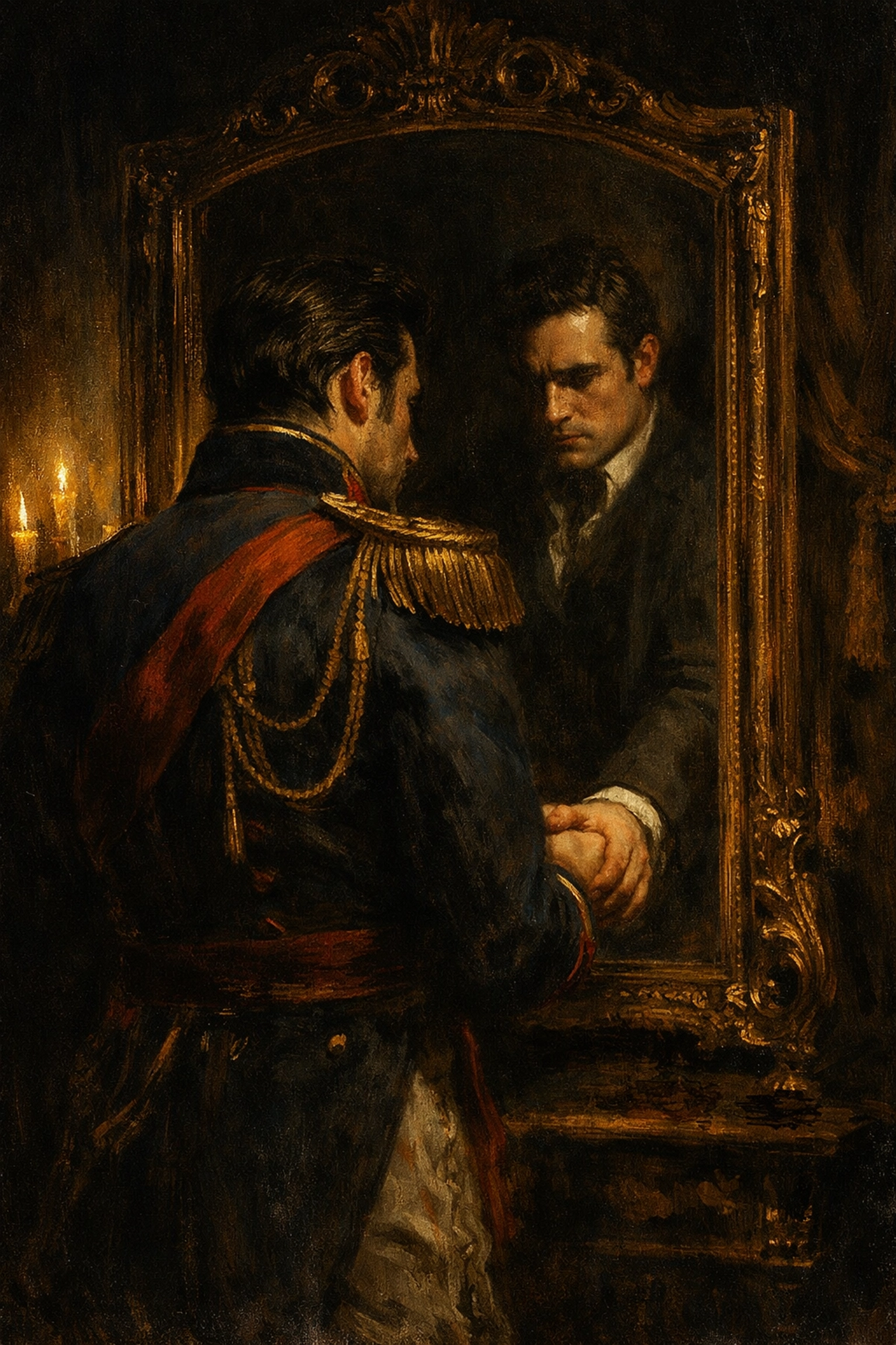 A historical soldier reflecting on a secret gay romance, symbolizing the hidden queer experience.