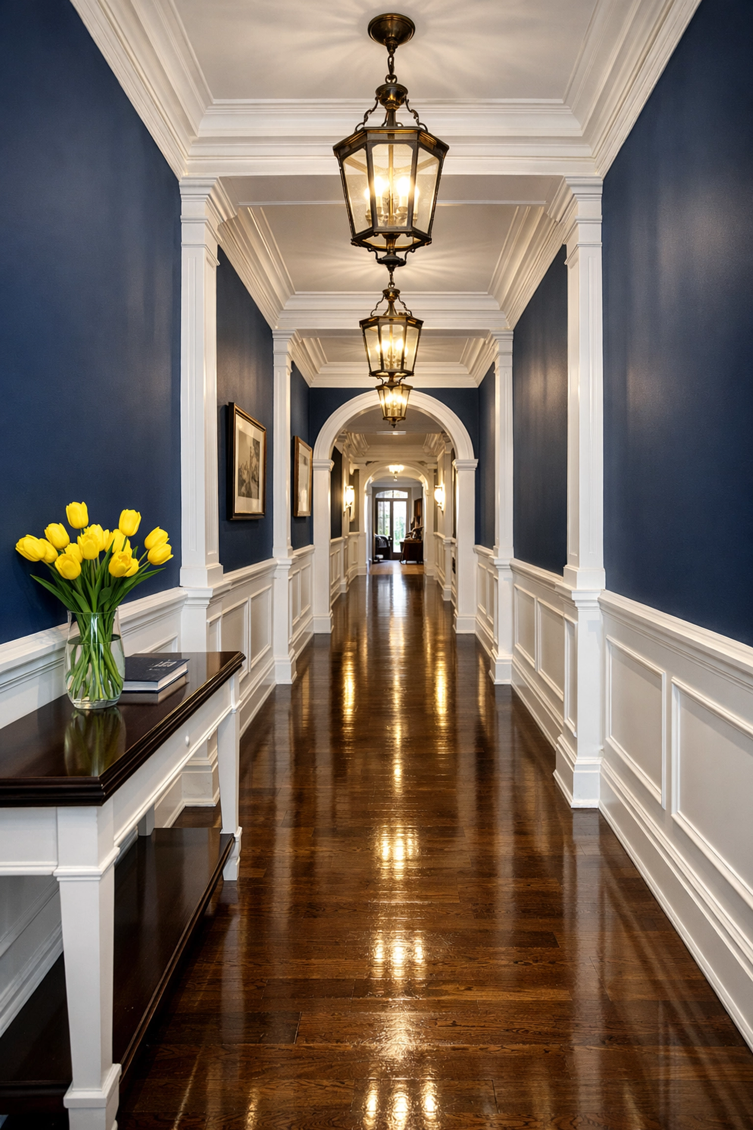 Elegant hallway in a Harvard estate showcasing the North Star standard of weekly house cleaning.