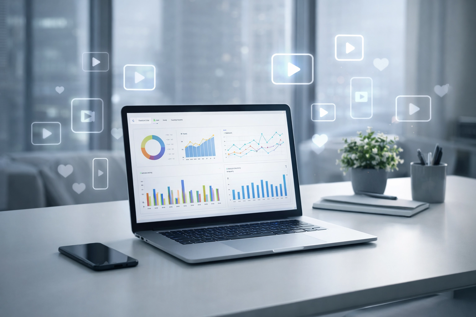 Digital marketing workspace with analytics dashboard - Simon Leung