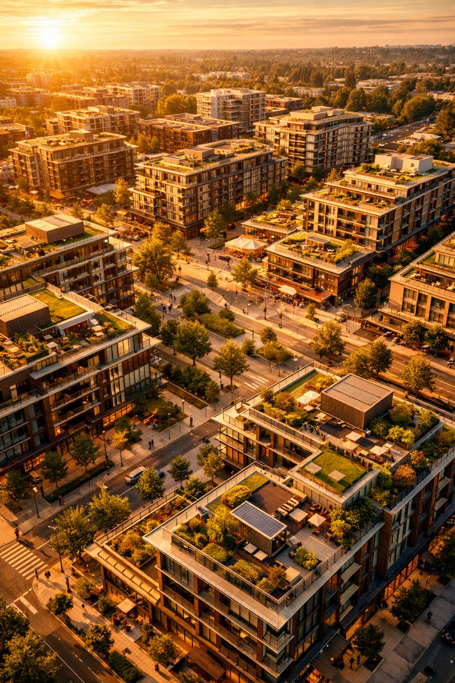 Aerial view of commercial real estate development and infrastructure investment