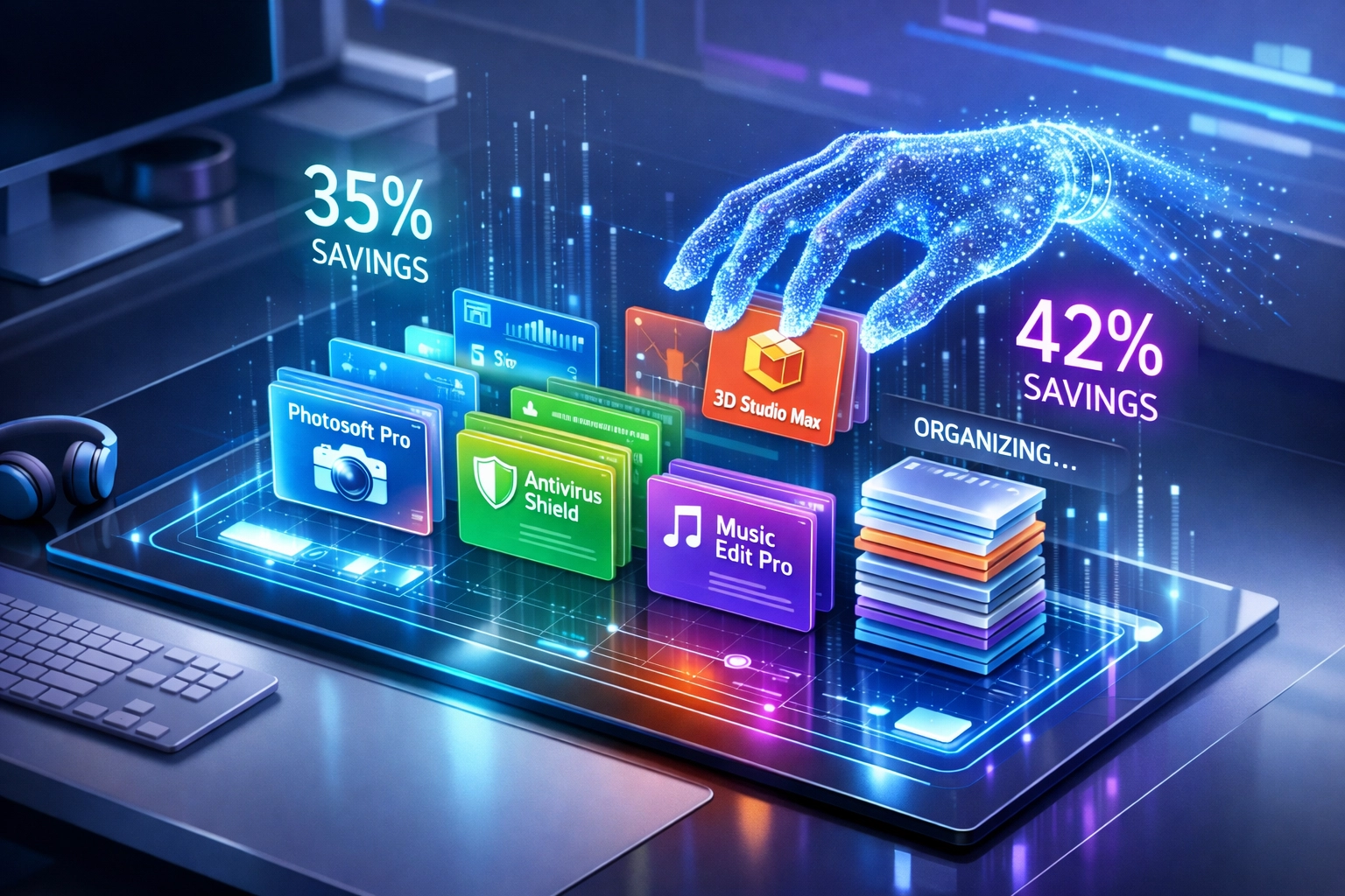 AI-powered ITAM license optimization dashboard showing automated software asset discovery and cost savings