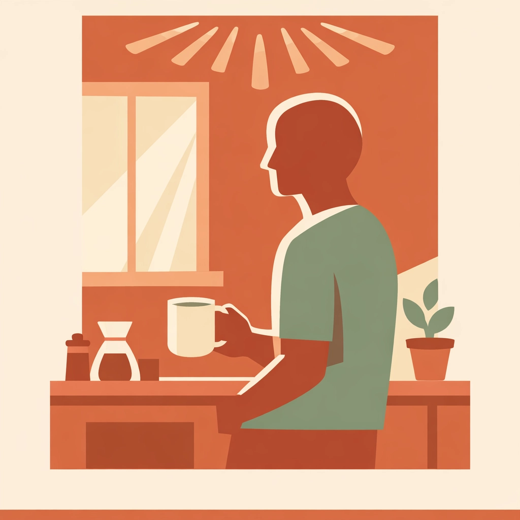 Person worshiping God during morning coffee routine, illustrating worship as a daily lifestyle practice