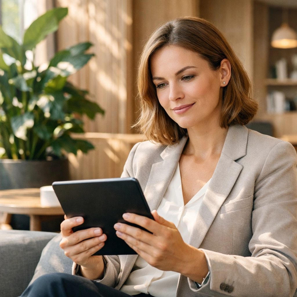Professional reviewing a ServiceNow ROI and license audit report on a tablet in a modern workspace.