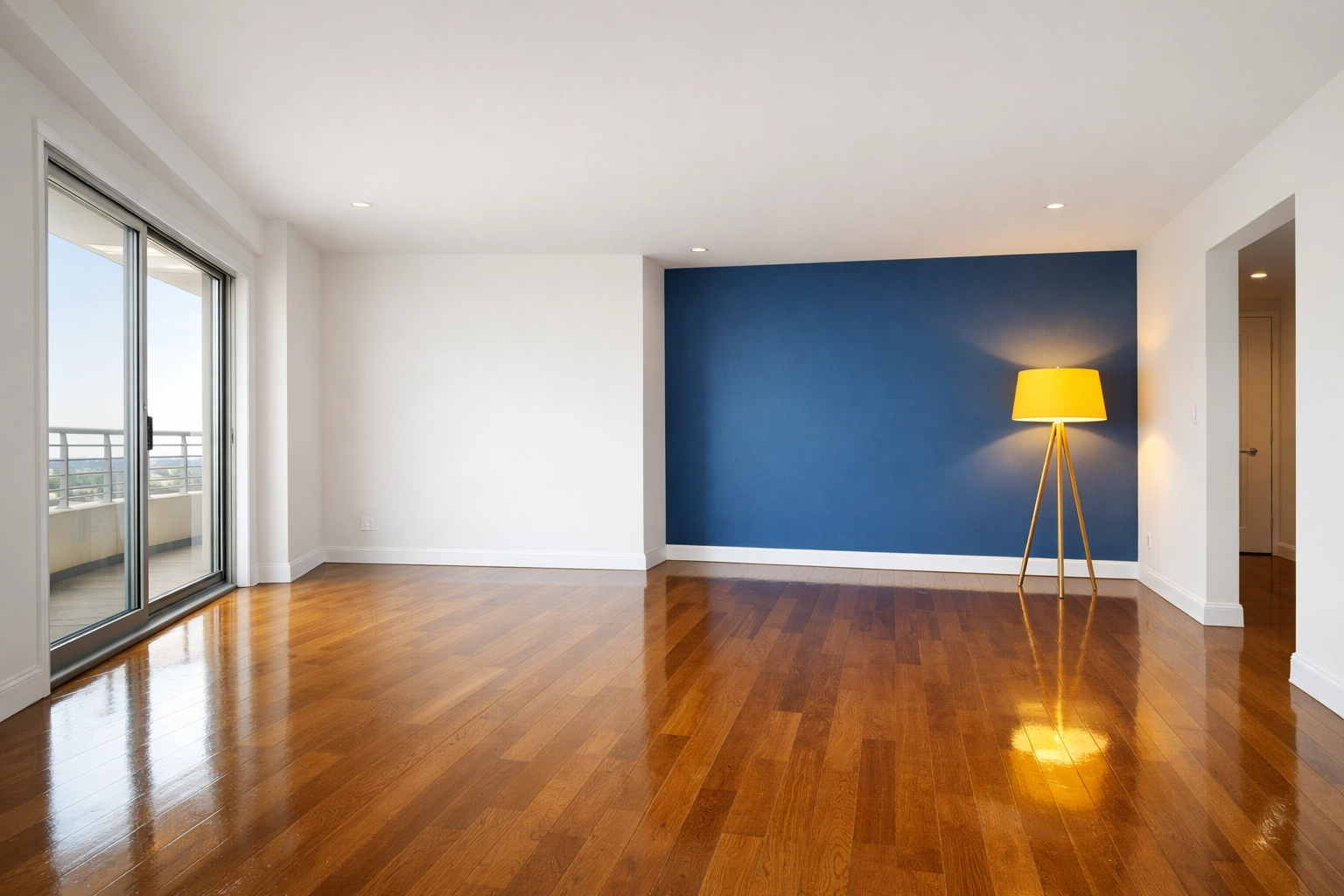 A spotless empty apartment with polished hardwood floors after professional move-out cleaning Worcester.