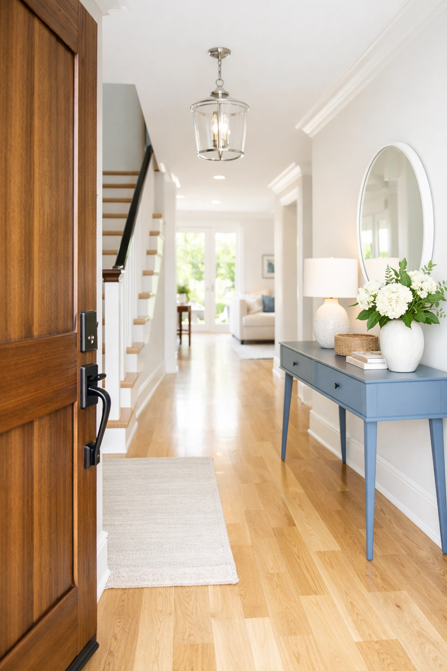 Pristine Massachusetts foyer showing the final results of reliable post-construction cleaning services.