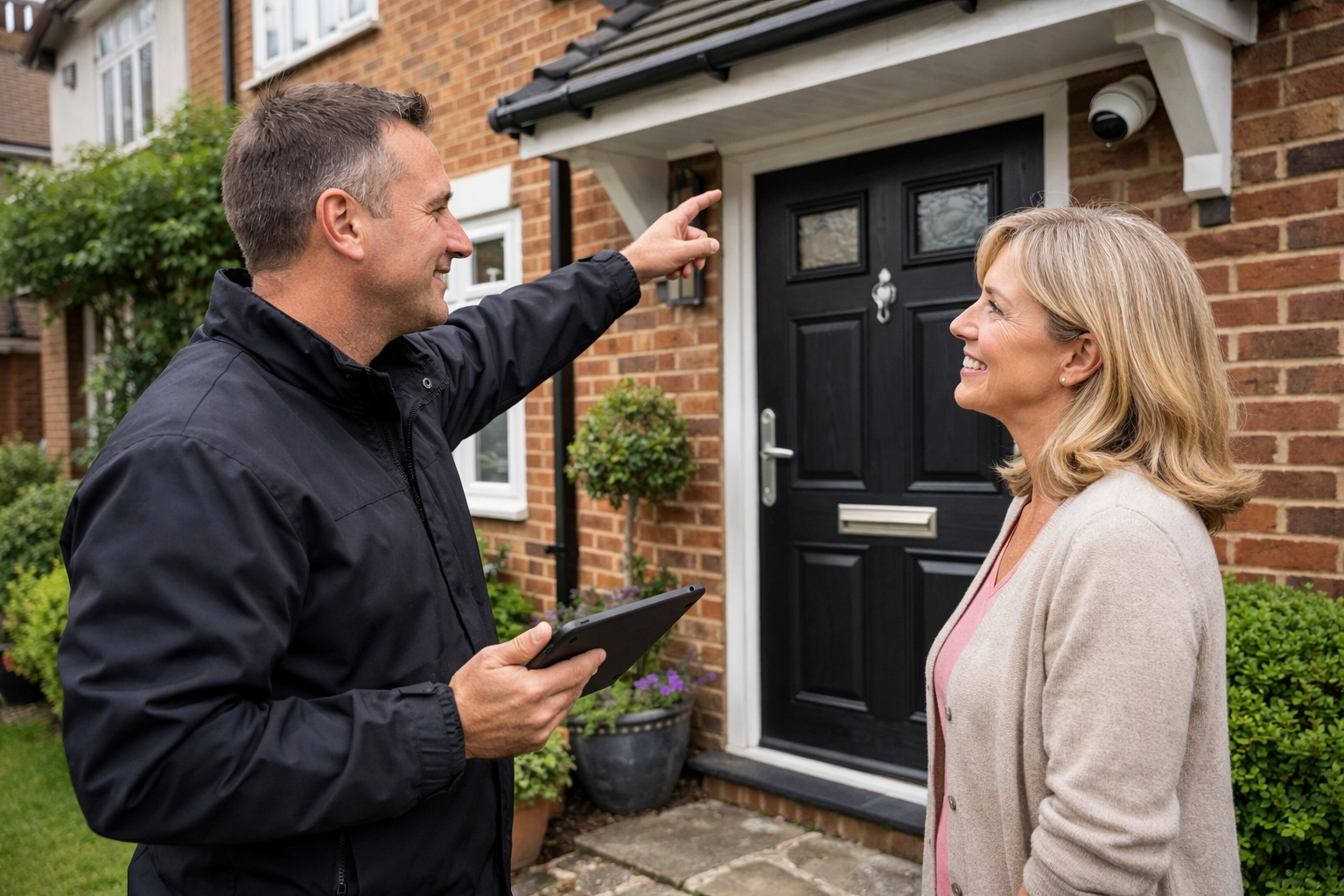 A security expert providing a free home security survey for a local Kidderminster resident.