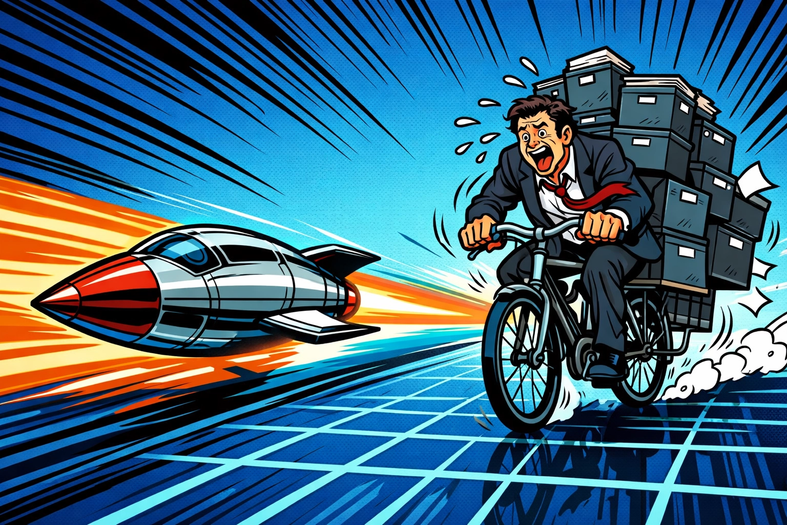 Automated business rocket outperforming manual processes to show the speed of workflow automation.