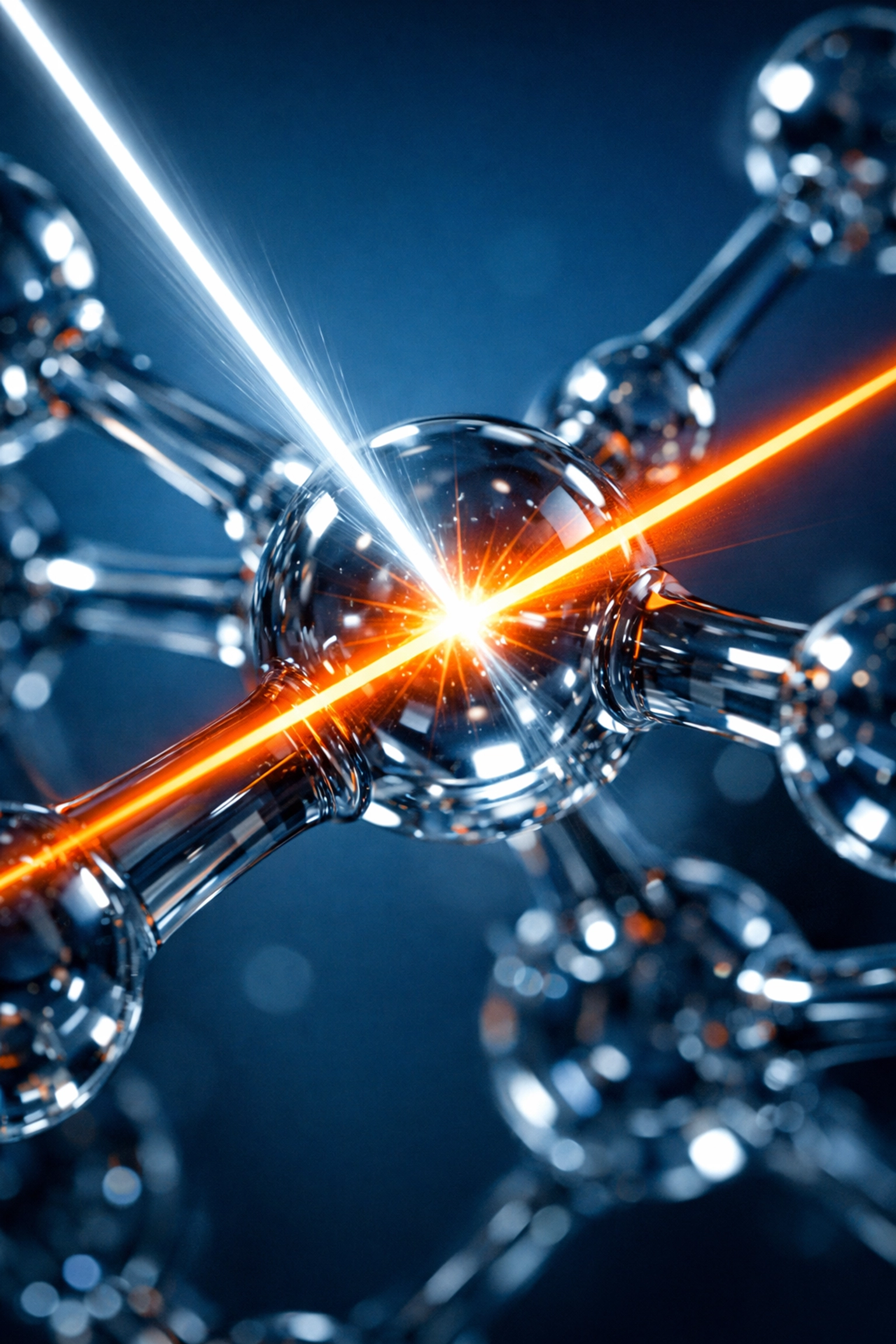 Molecular structure under dual regulatory light beams symbolizing federal and state ingredient safety oversight
