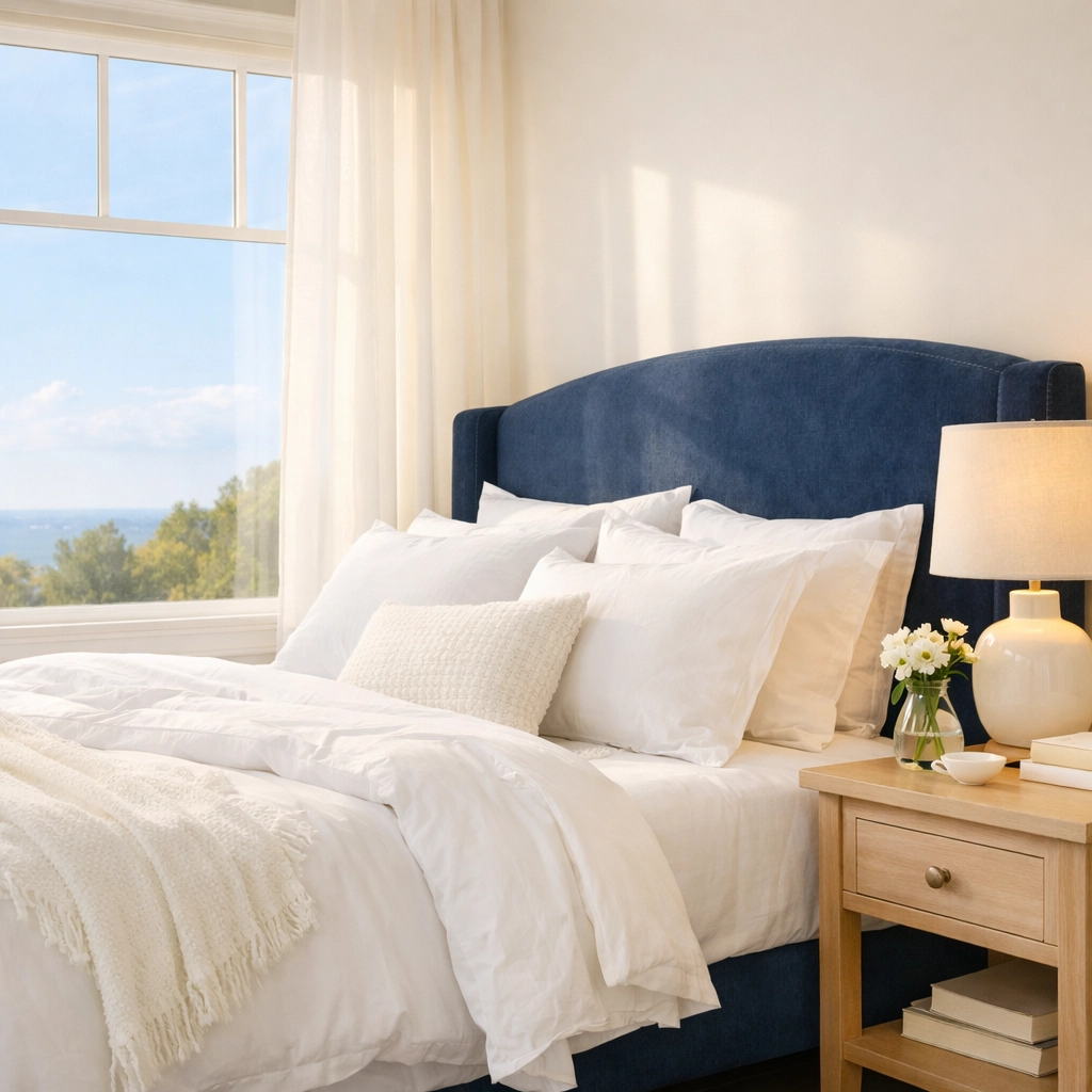 Dust-free, serene master bedroom in Massachusetts after a thorough deep cleaning MA session.