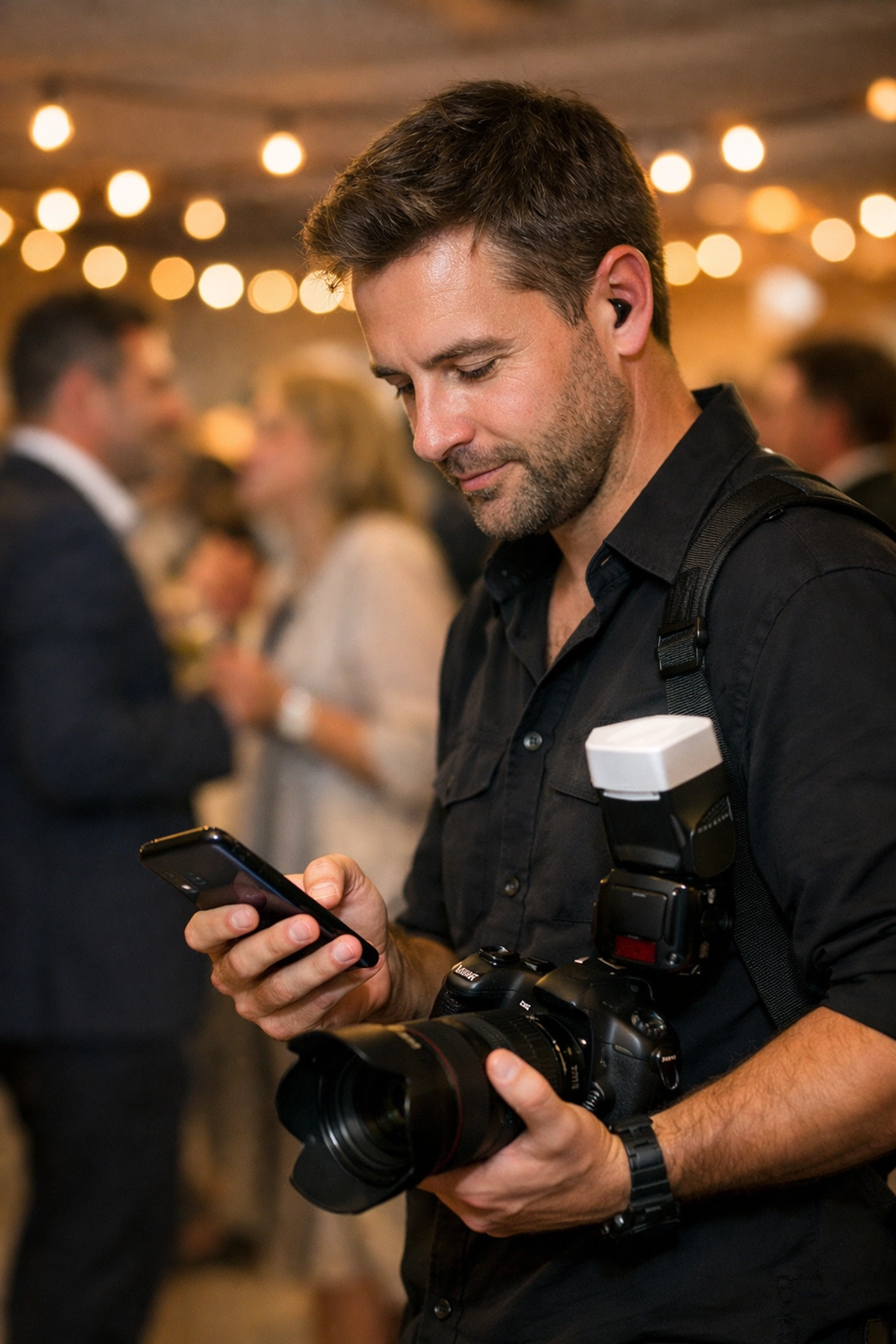 The Ultimate Guide to ProShoot.io: Everything You Need to Succeed as a Freelance Photographer 4 Event photographer responding to client messages on a smartphone to secure new photography bookings.