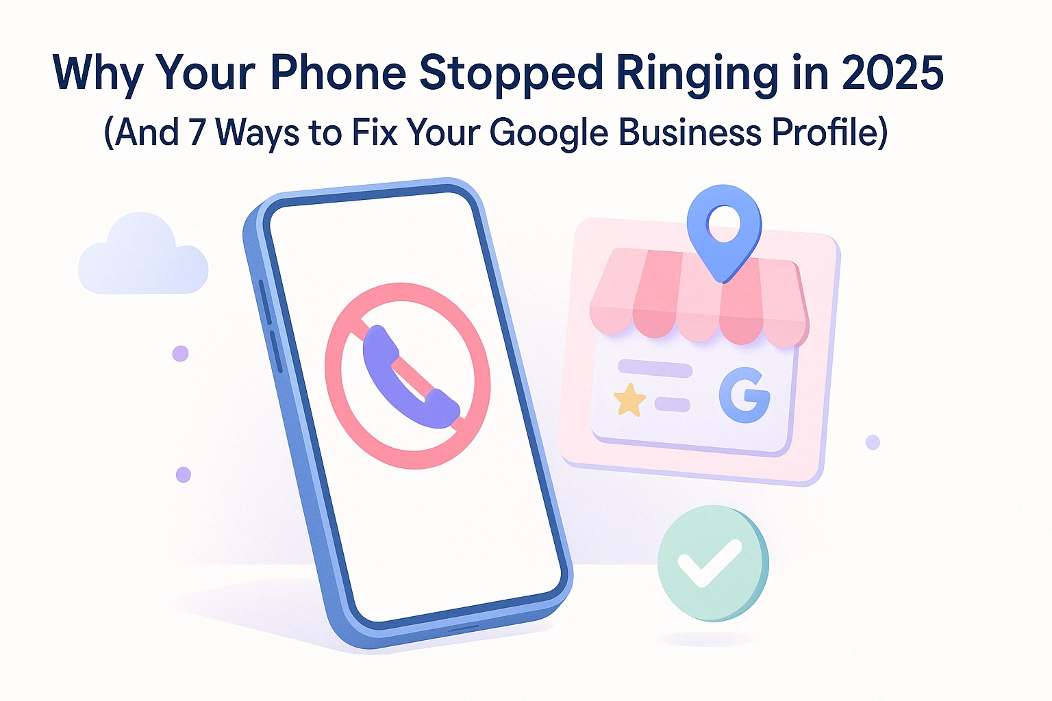 Illustration of a UK tradesperson checking Google Business Profile rankings on a phone with map pins and a ringing call icon