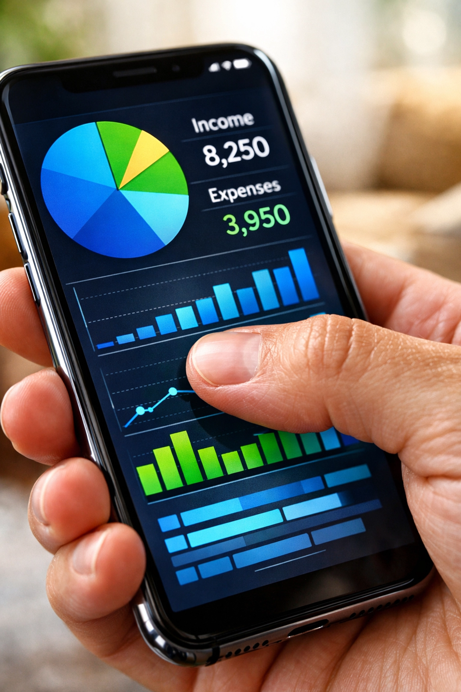 A person viewing a mortgage amortization schedule and payment breakdown on a smartphone app.