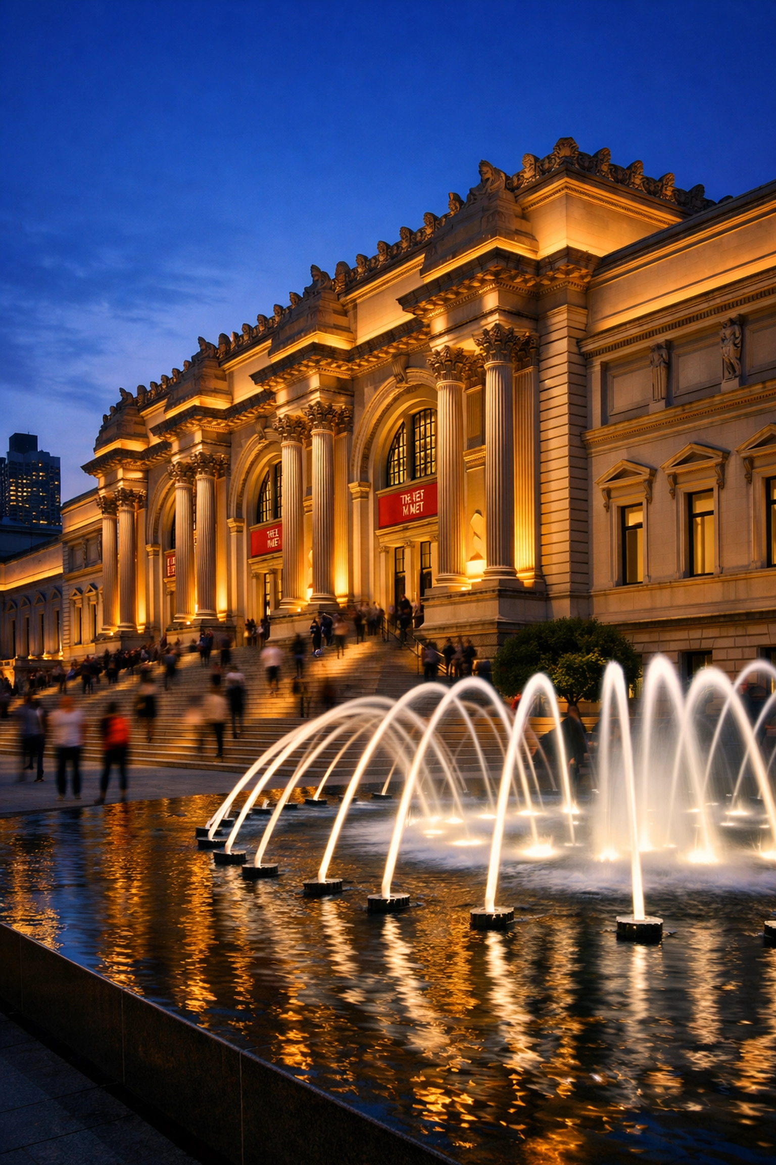The Met museum facade at night, one of the best photography locations for long exposure shots.