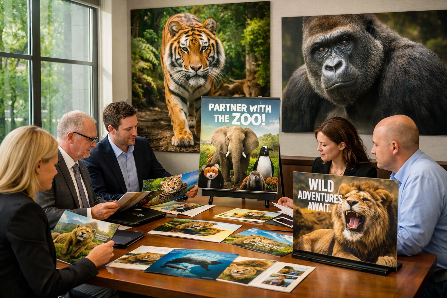 Zoo marketing materials featuring professional animal photography for corporate sponsors