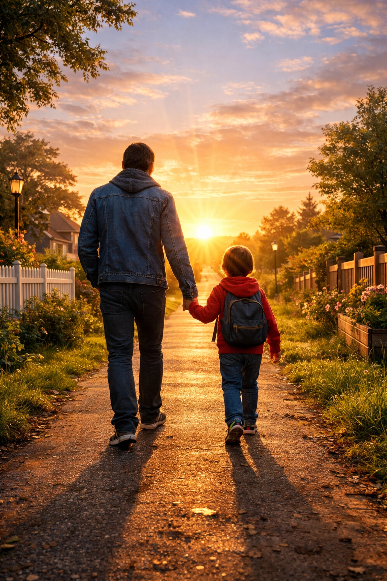 A parent and child walking toward a bright future supported by family assistance programs in New Jersey.