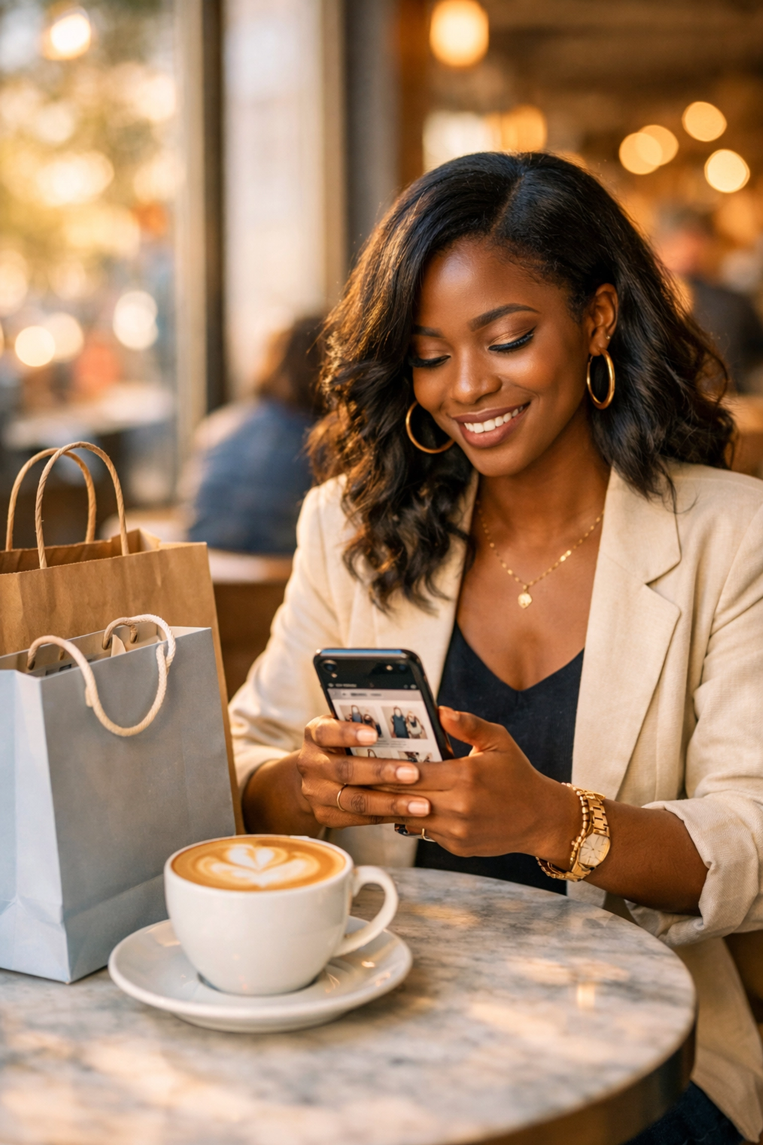 Woman shopping from Black-owned businesses online supporting the Buyblack movement