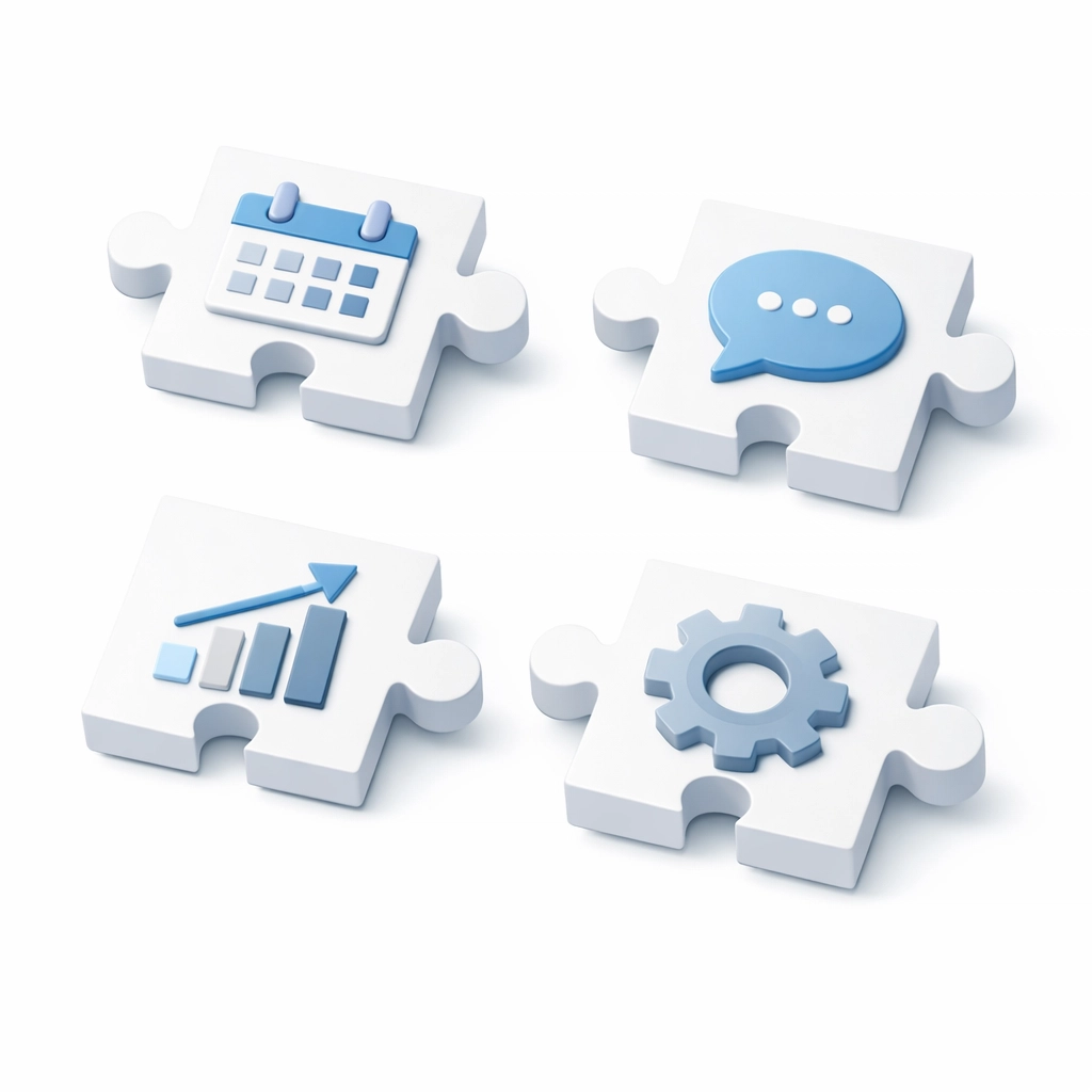 Fragmented business tools showing disconnected software solutions for cleaning companies