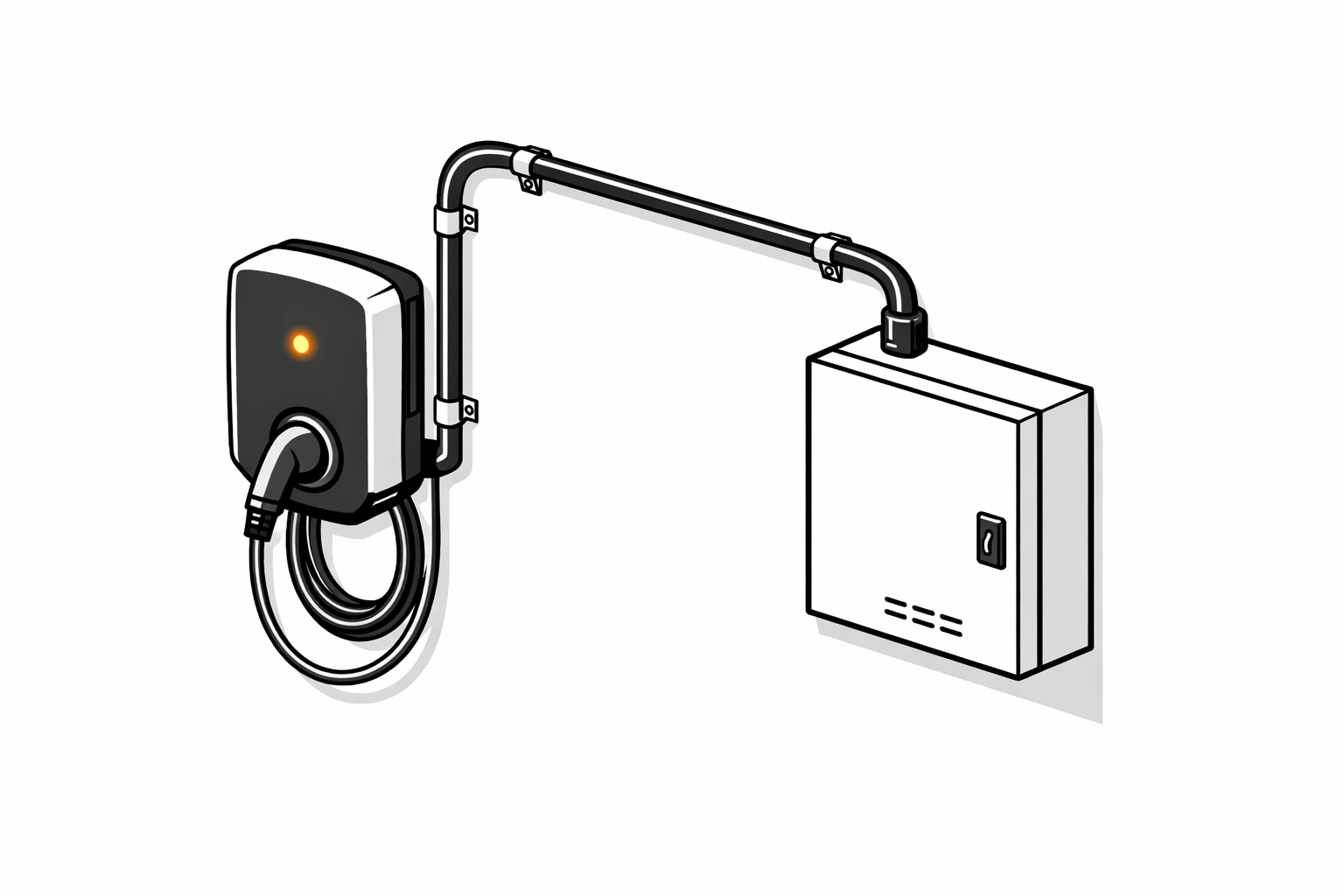 Fachgerechte Wallbox Installation in Wien mit sauberer Verrohrung und Anschluss an den Verteilerkasten.