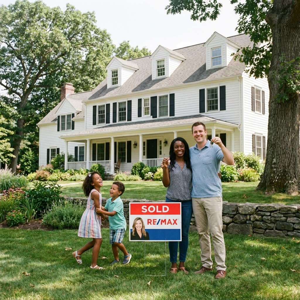 Shoreline view of Guilford Connecticut with boats and historic homes