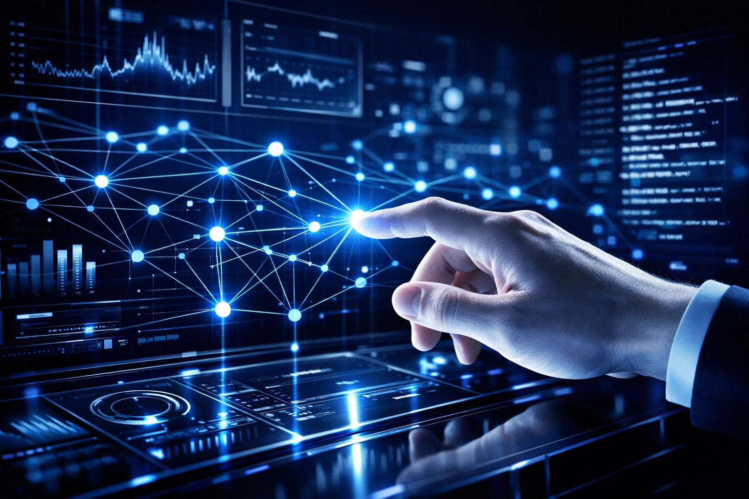 Human expert overseeing an AI command interface to ensure strategic decision-making and data accuracy.