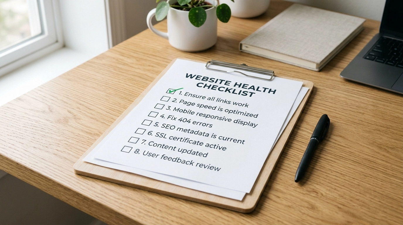 Checklist on a clipboard showing a green tick for website health