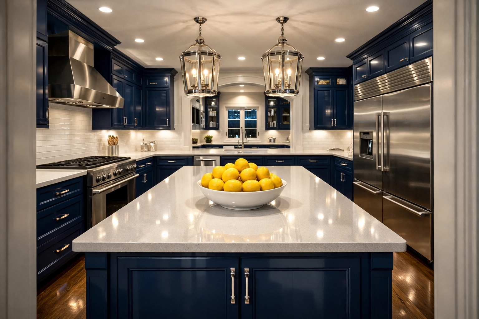 Pristine modern kitchen in Malden MA with sparkling white countertops and professional results.