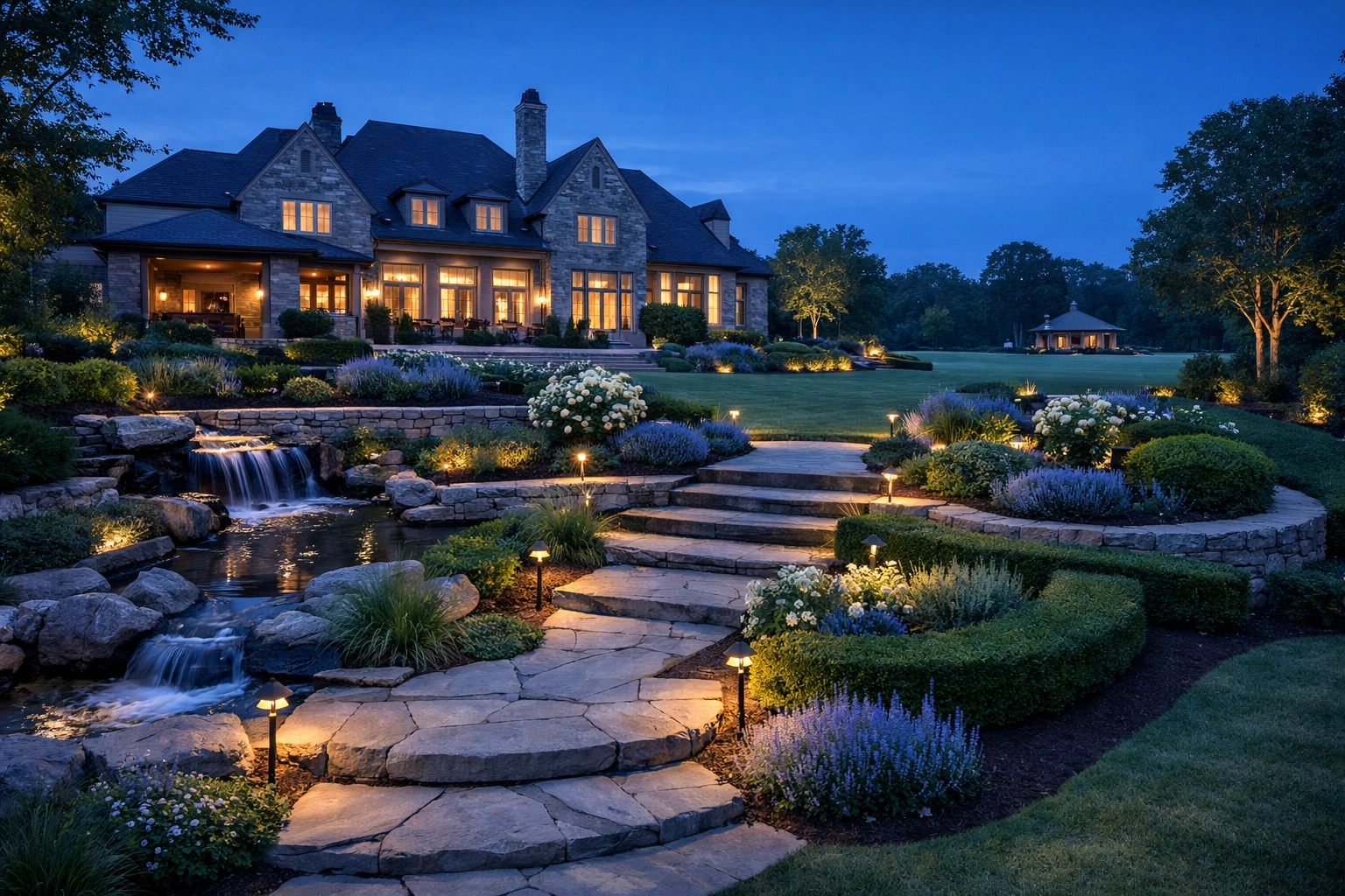 Premium residential estate landscaping in Alabama showcasing a successful and profitable business legacy.