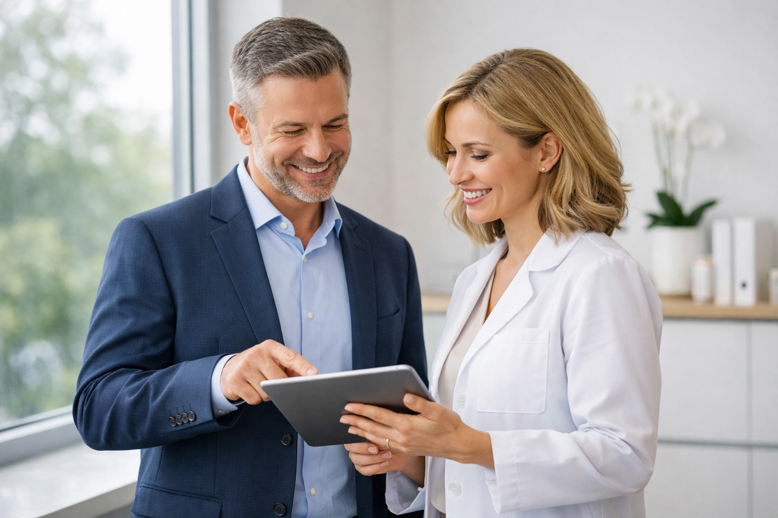 ALS Integrated Services consultant helping a clinic owner with proactive denial management and revenue protection.