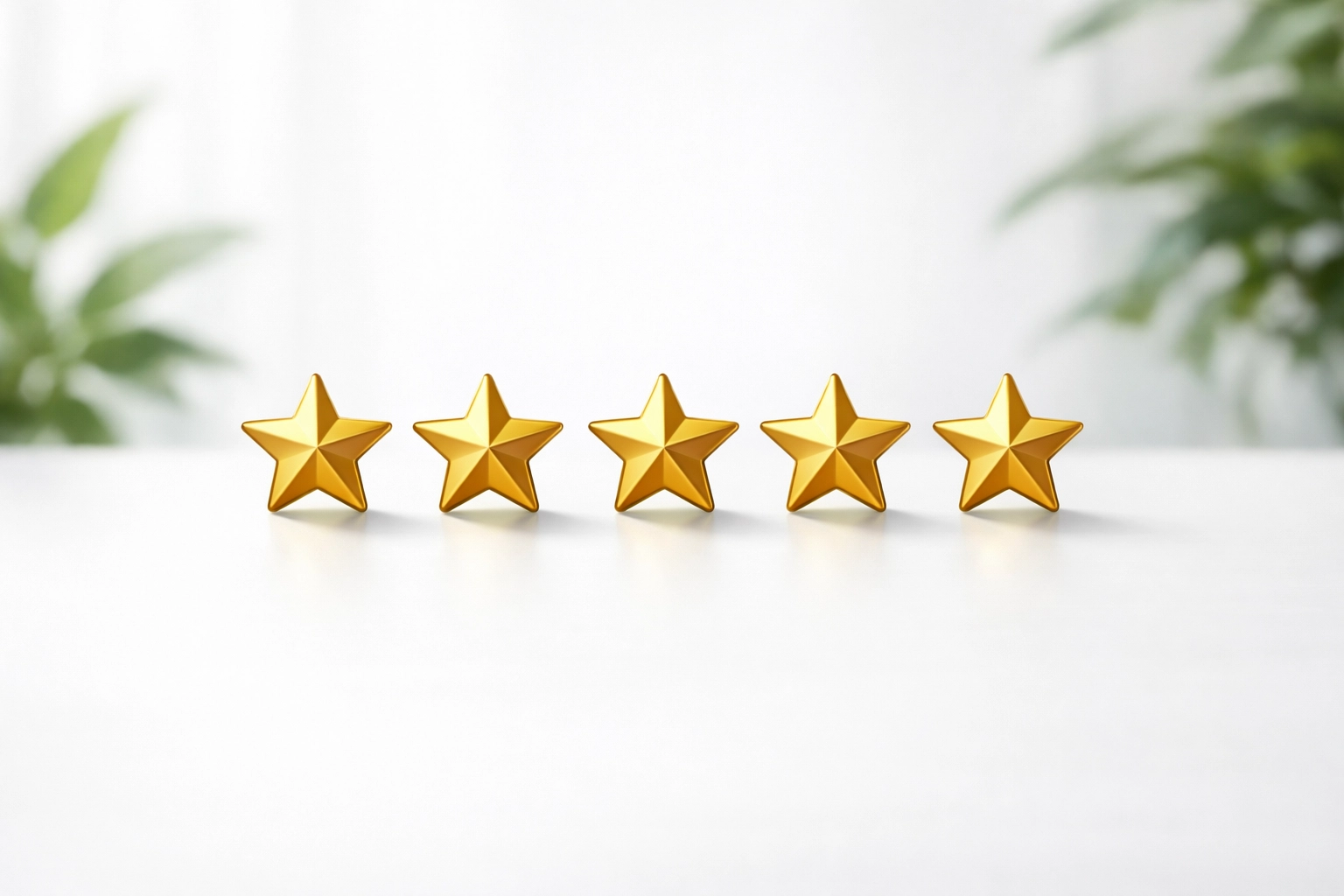 Five-star rating display representing customer reviews and online business reputation