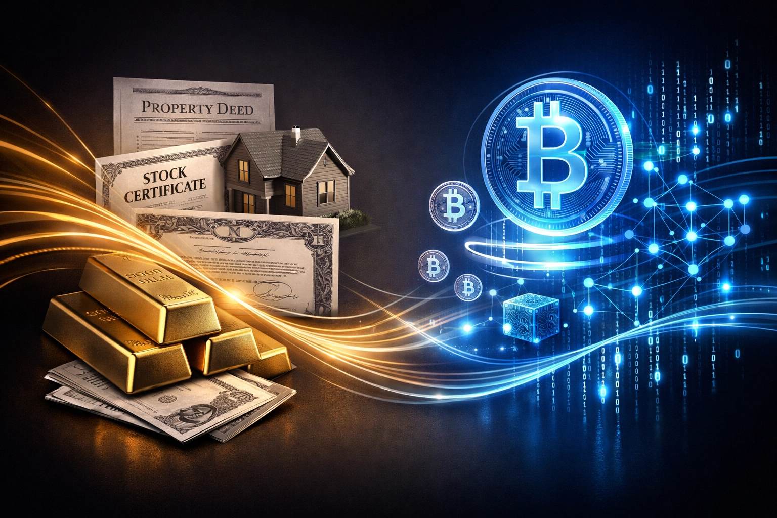 Traditional and digital assets integration showing Bitcoin and conventional investments