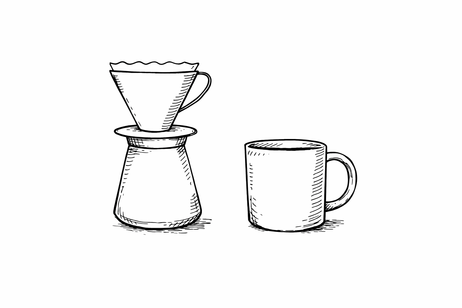 Morning coffee setup line drawing