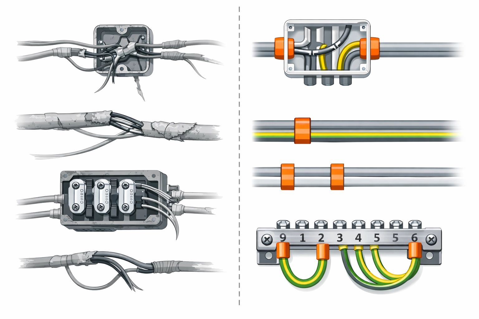 Vergleich von alter Verkabelung und moderner Elektroinstallation für die Sicherheit im Altbau.