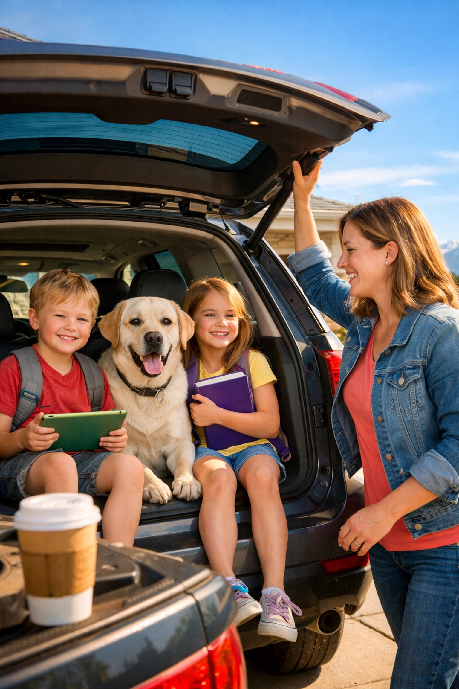 Denver family with kids and dog leaving home during a real estate showing