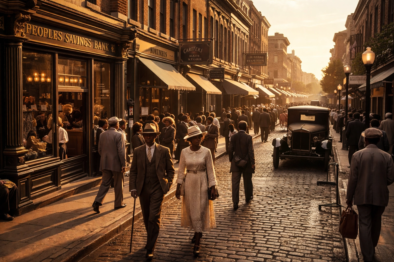 Black Wall Street Secrets Revealed: How Black Entrepreneurs Are Rebuilding Economic Power Today Thriving early 1900s Black business district on Black Wall Street, showcasing community prosperity and economic power.