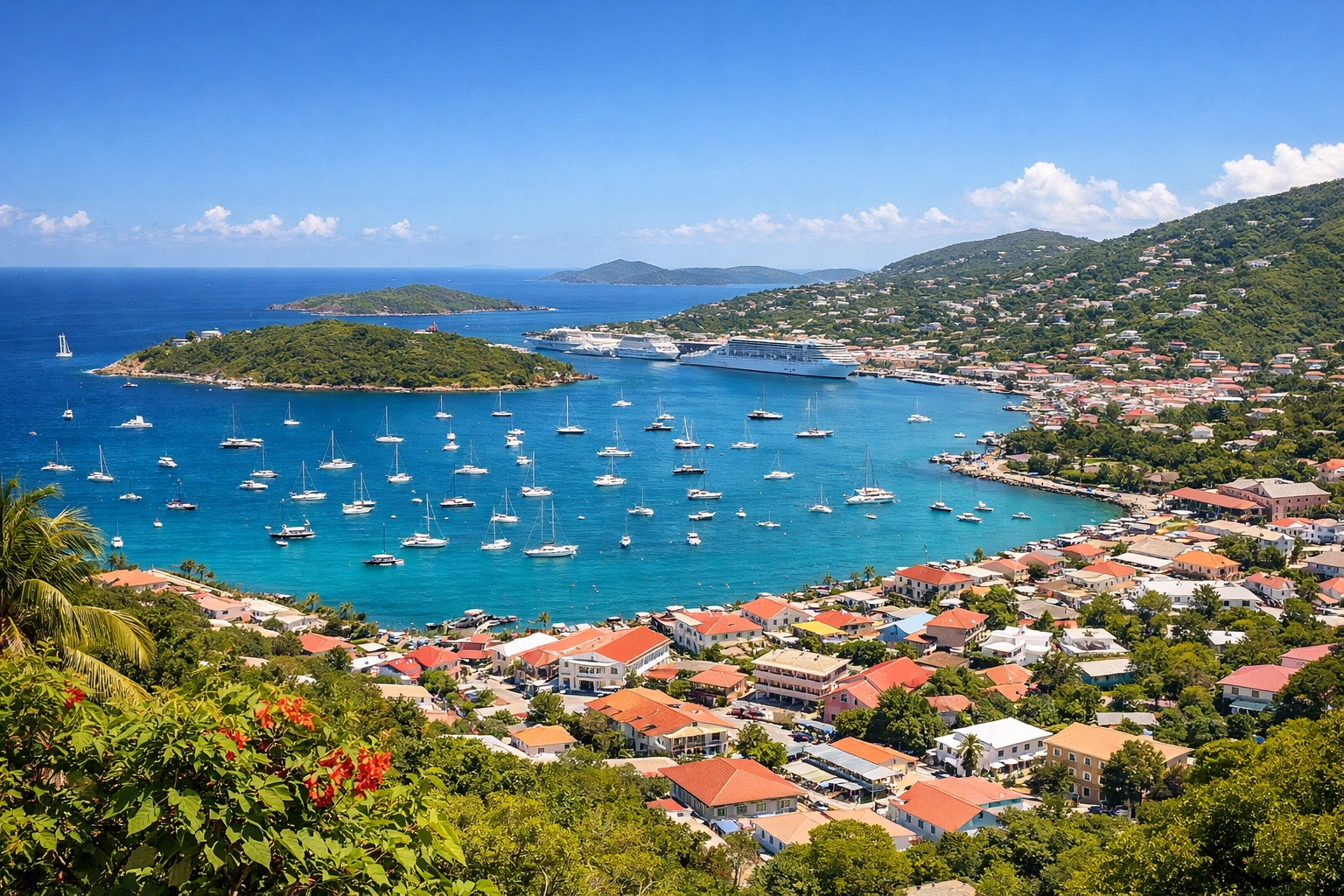 Crown Bay and Charlotte Amalie harbor views in St. Thomas, usvi