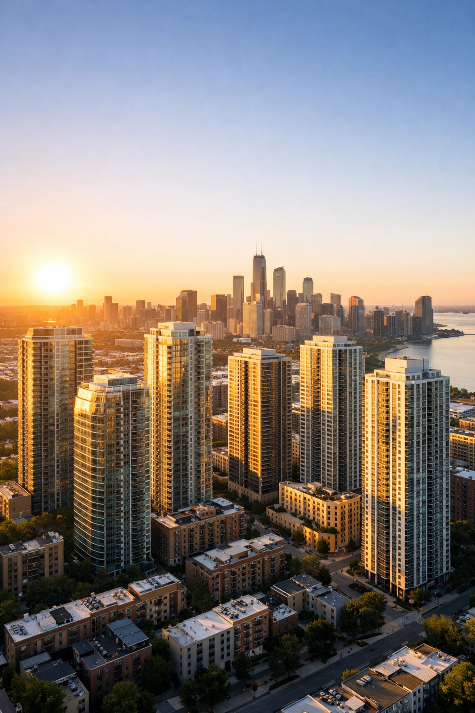 Skyline of residential high-rise buildings in Chicago and Detroit managed with professional cleaning.