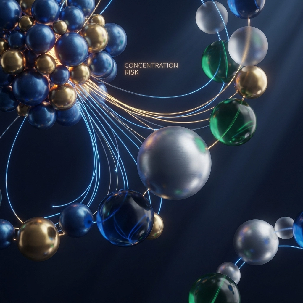 Visual representation of portfolio diversification showing clustered asset types and the risk of concentration in investments