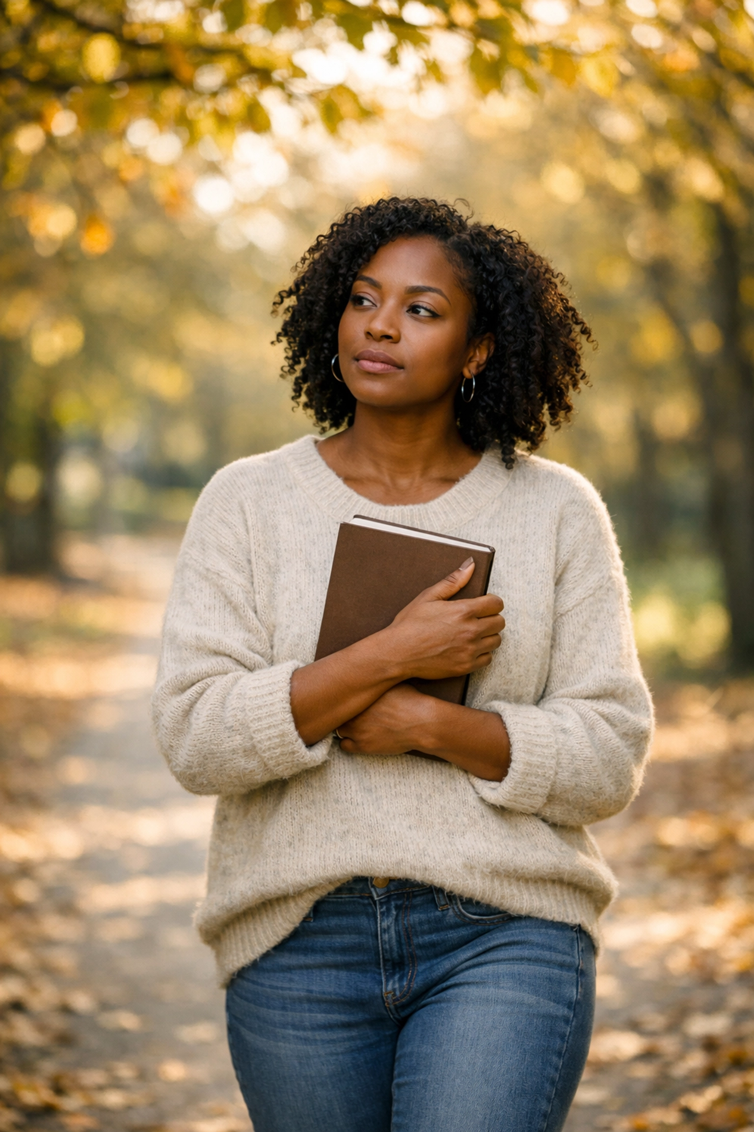 Writer taking a thoughtful walk outdoors with notebook for creative breakthrough