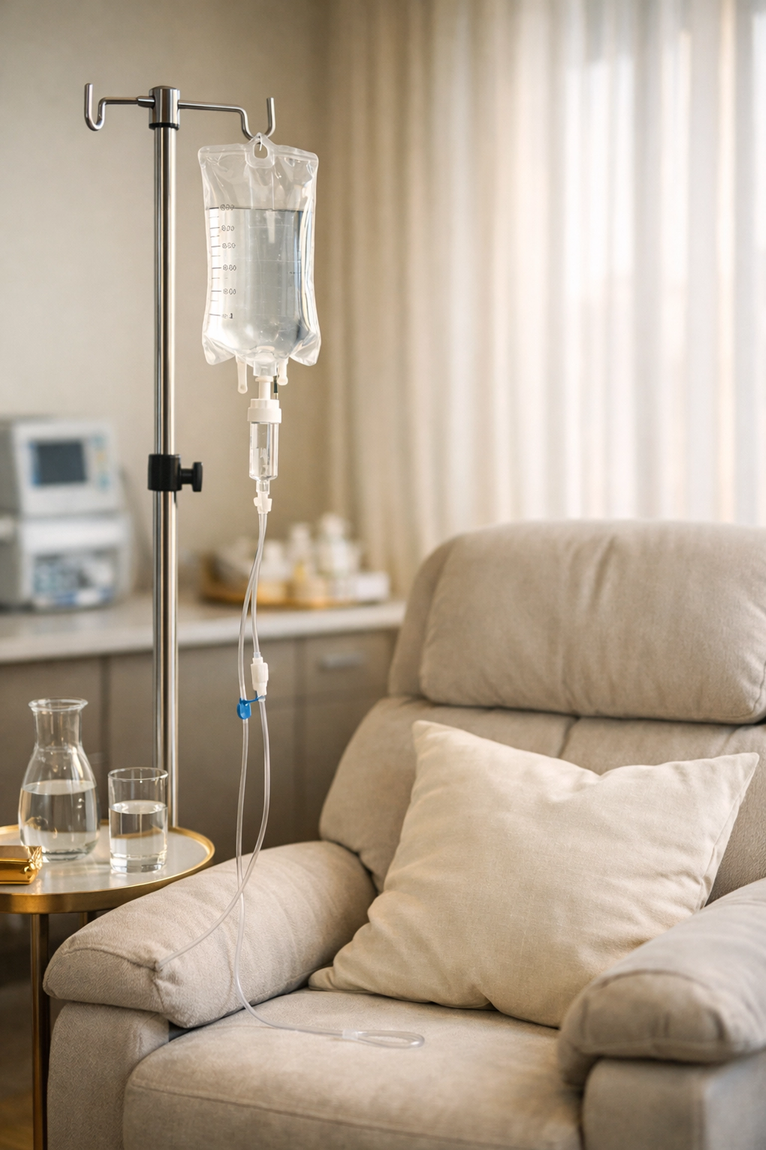 NAD+ IV therapy setup in clinical room at VidaVital Medical with comfortable reclining chair