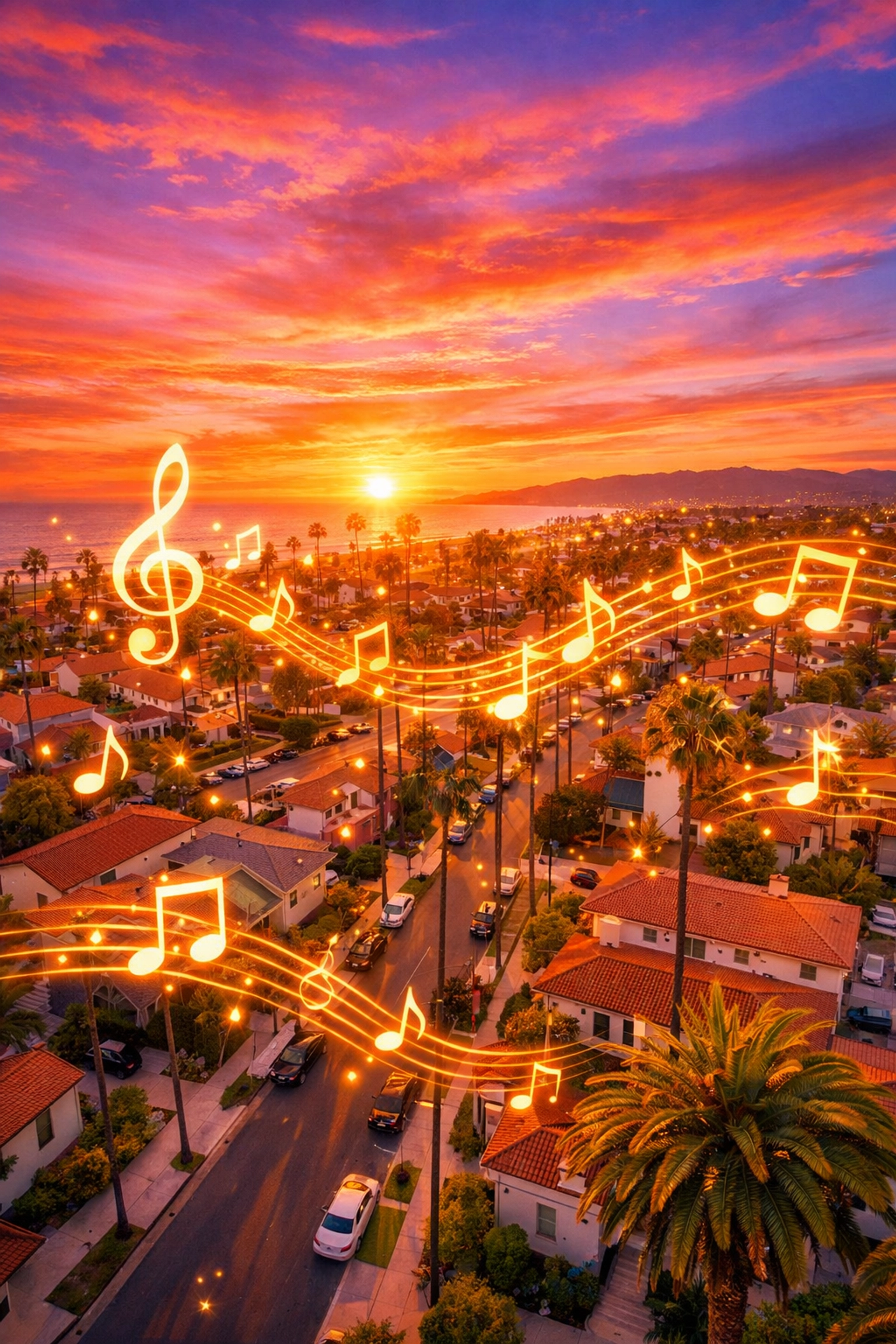 Aerial view of Riverside and Corona neighborhoods where mobile music instructors provide local lessons.